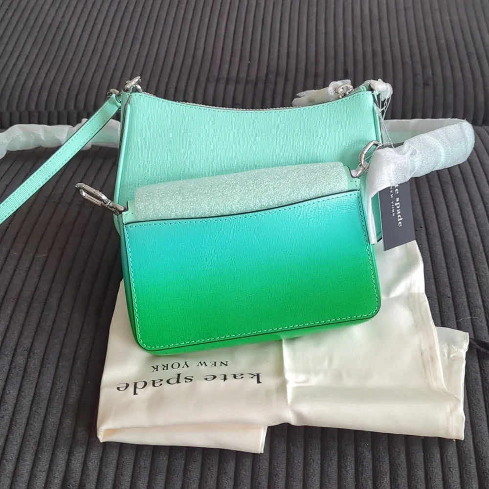 Kate Spade Aqua and Green Double Crossbody Leather Bag - Picture 3 of 7